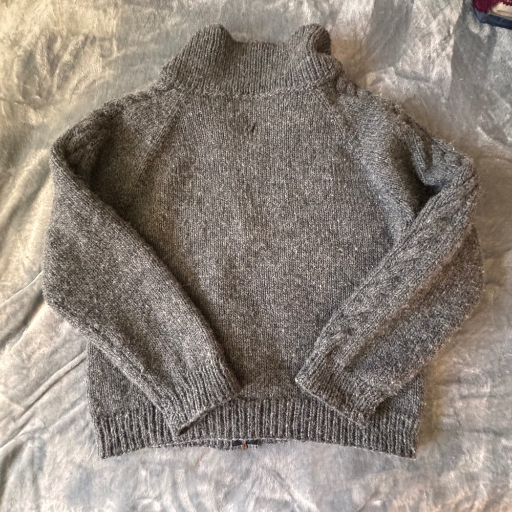 Handmade Grandpa Mens Chunky Knit Wool Zip Up Sweater Charcoal Cable Sleeve - Picture 3 of 6